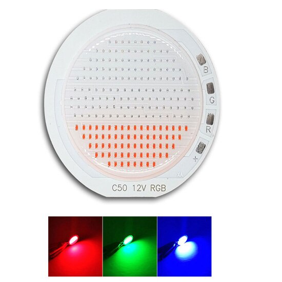 50 Mm Ronde 12V Rgb Led Cob Licht Chip On Board 50W DC12V Lamp Led Rood Grenn blauw Wit Voor Decor Verlichting: RGB