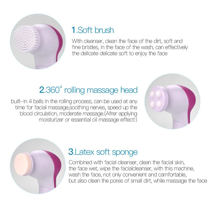 5 in 1 elektrisk ansigtsbørste maskine ansigtsmassager kropsrengøringsbørste ansigt porerens hudplejeværktøj skønhedsmassager
