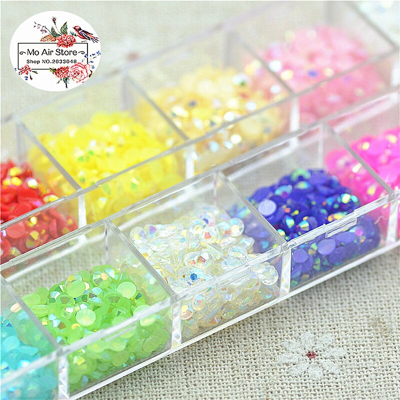 3000 Stks/partij 3Mm 12 Kleur Jelly Rhinestones Plaksteen Half Ronde Kralen Sieraden Ambachten Decoratie Scrapbooking