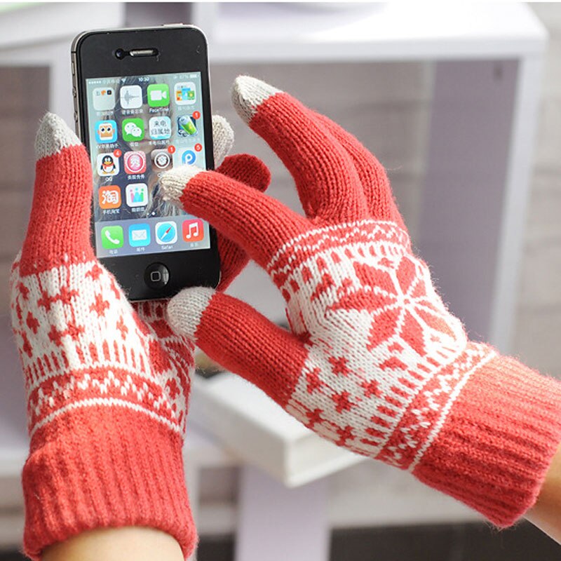 2022 vinter varme touch screen handsker mænd kvinder uld strikkede handsker slik farve snefnug vanter til mobiltelefon tablet pad