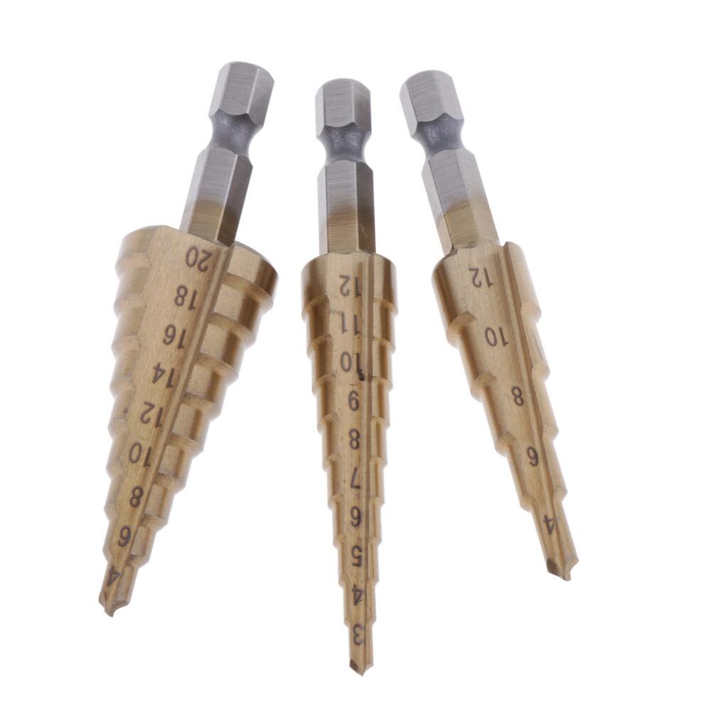 thumbnail image 2 of 3-Piece HSS Titanium Step Drill Bit Kit – Metric, Hex Shank, Multifunction Set 2 of 3