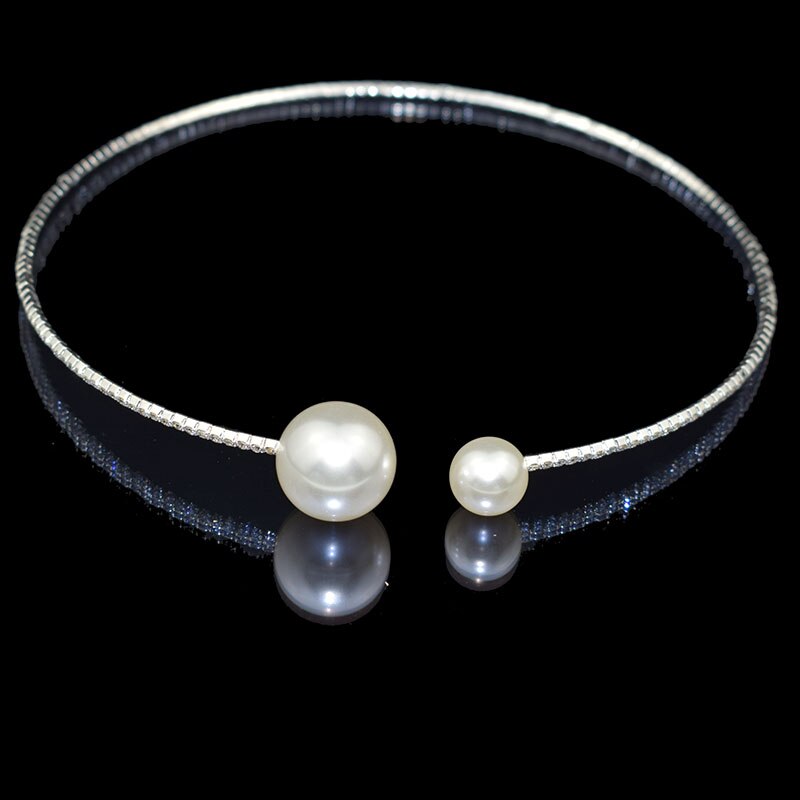 Mode Eenvoudige Gesimuleerde Parel Bruids Sets Kristal Bruiloft Sieraden Ketting Bangle Set Voor Vrouwen Bruiloft Sieraden