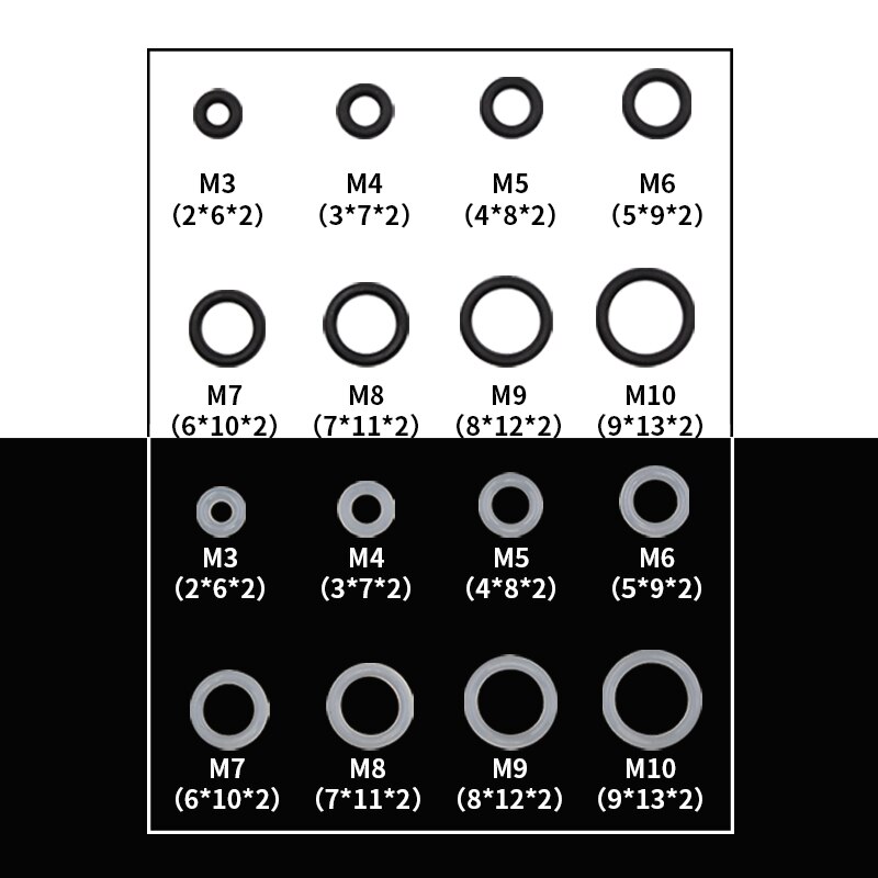 20Pcs M3 M4 M5 M6 M7 M8 M9 M10 Wit Silicon Zwarte Nbr O-Ring Seals Schroef Washer rubber Washer Pakking Ring Assortiment Pakkingen