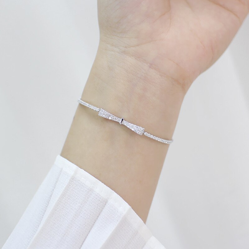 Frau 925 sterling silber Armbänder schmuck Micro-intarsien zirkon kristall bogen verstellbaren kette Wrap Armbänder überzug weiß gold