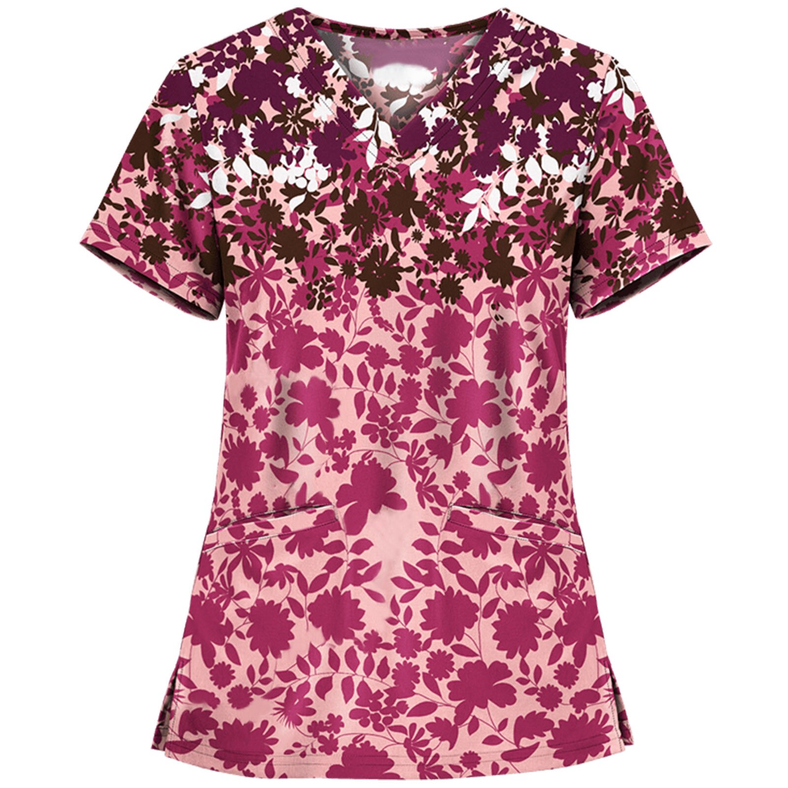 Chemisier à manches courtes et col en v pour femmes, uniforme de travail, salopette à imprimé floral, accessoires d'infirmière, # AA05