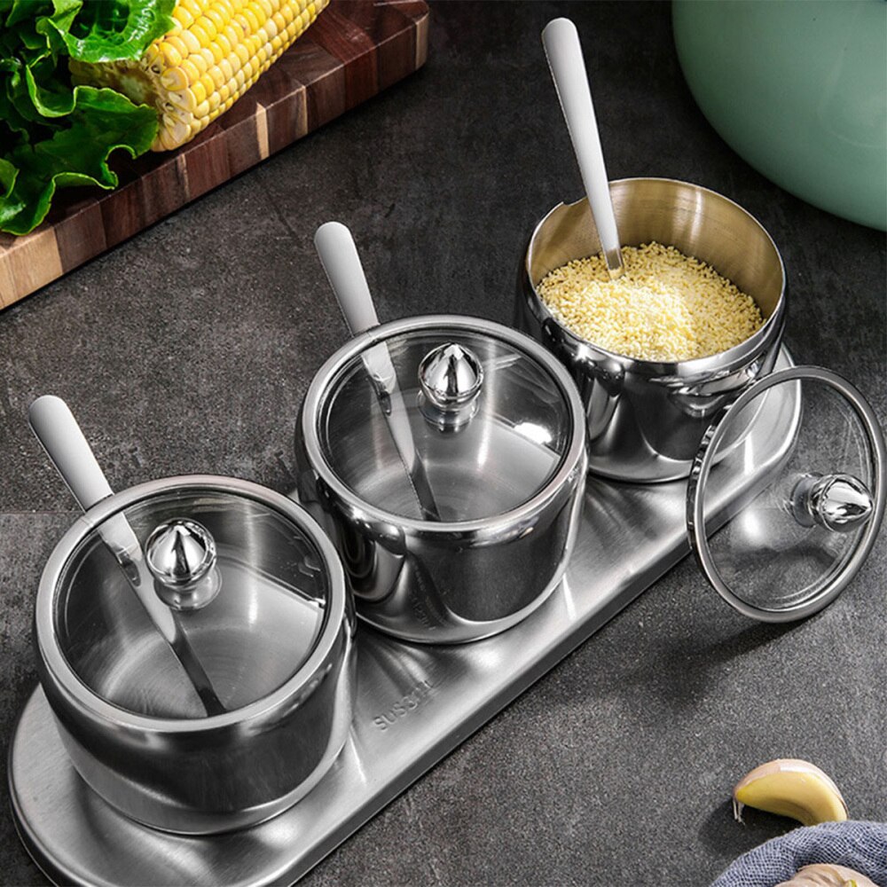 Stainless Steel Seasoning Jar Kitchen Salt Canister Multifunction Spice Storage Pot Container (1 Jar)