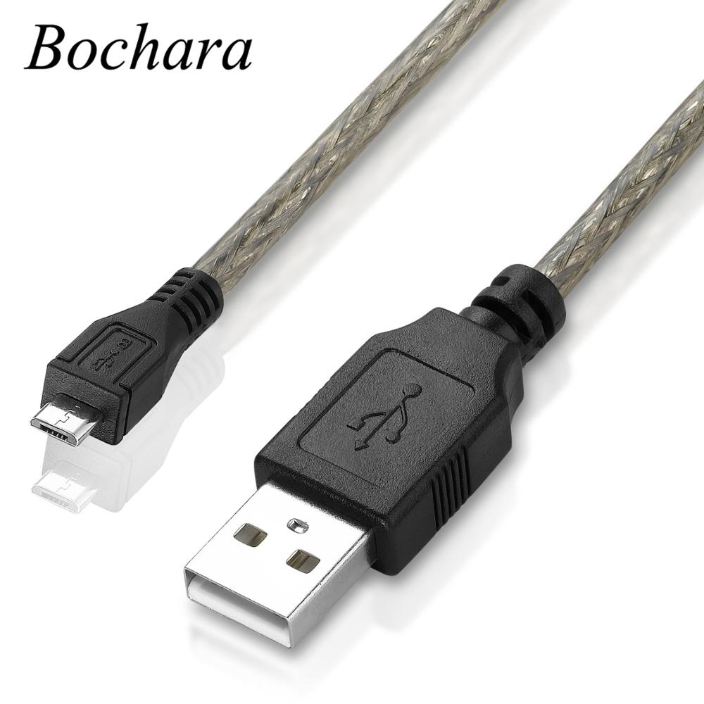 Bochara Usb 2.0 Micro Data Kabel USB-A Naar Mirco-B Dual Afscherming (Folie + Gevlochten) transparant Zwart 1.5M 3M 5M 10M