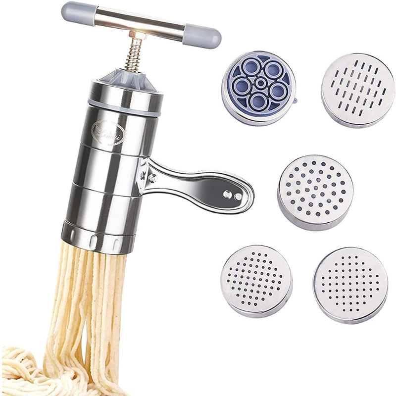 Druk Pastamachine Roestvrij Staal Handmatige Noodle Maker Crank Cutter Pasta Kookgerei Met 5 Drukken Noodle Mallen Maken
