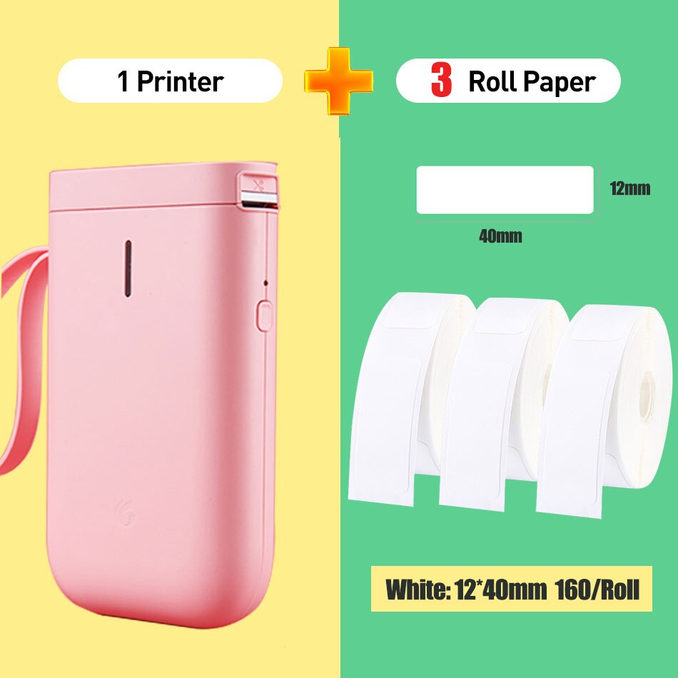Niimbot D11 Mini Portable Thermal Label Printer Pocket Tape Sticker Label Maker For Mobile Android iOS Phone: Pink Add 3 White M