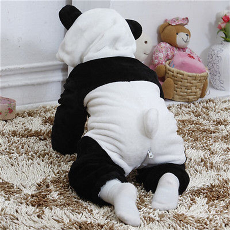 Panda kostume baby pige tøj sort hvid sød hætteklædt klatring pyjamas romper baby dreng tøj sæt