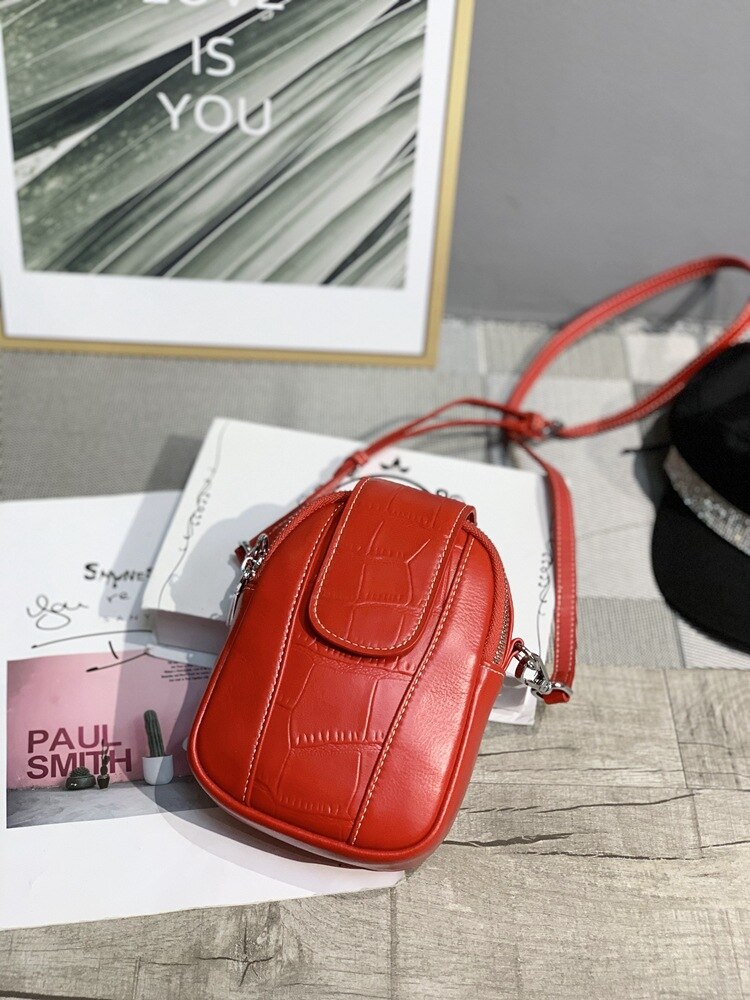 Lille taske kvinde netværk rød skulder/crossbody taske cool all-match dame læder tasker telefon taske: Stor rød