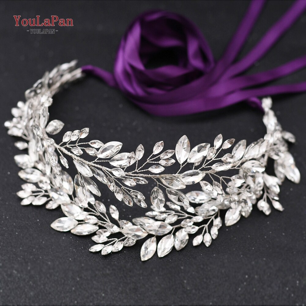 YouLaPan SH304 Handgemachte Strass Gürtel Silber Hochzeit Kleid Gürtel Schärpe Stirnband Prom Abendkleider Zubehör für Frauen: Violett Schleife