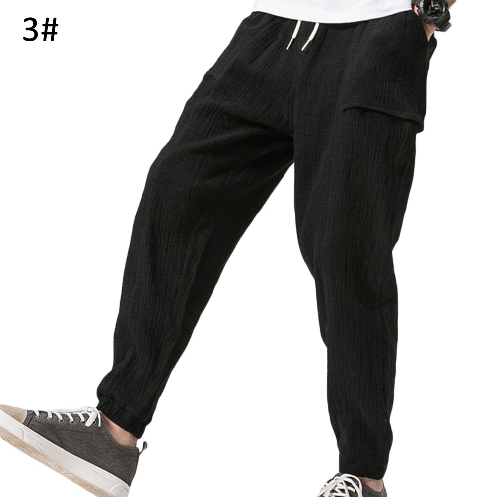 Casual Men Loose Drawstring Sports Gym Trousers Long Ankle Banded Bloomers Pants: XXL / Navy Blue