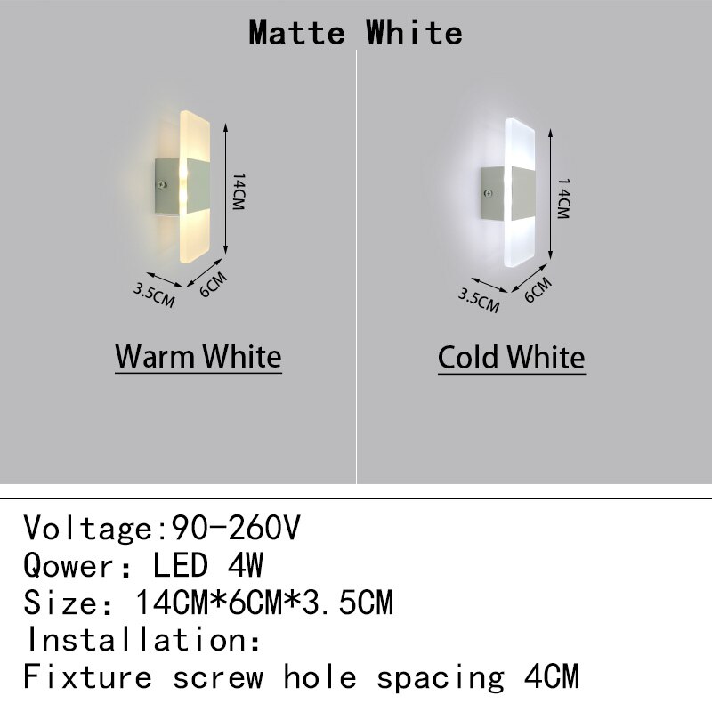 Mini 4/6/12/18W Led Acrylic Wall Lamp AC90-260V Long warm white Bedding Room Living Room Indoor wall lamp Bedroom Modern Simple: Warm White (2700-3500K) / Matte White 14CM