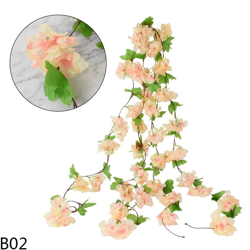 230cm wiśnia kwitnący kwiat winorośli sztuczne kwiaty Sakura girlanda Rattan na łuk ślubny strona główna ozdoba robić powieszenia na ścianie bluszcz: B02
