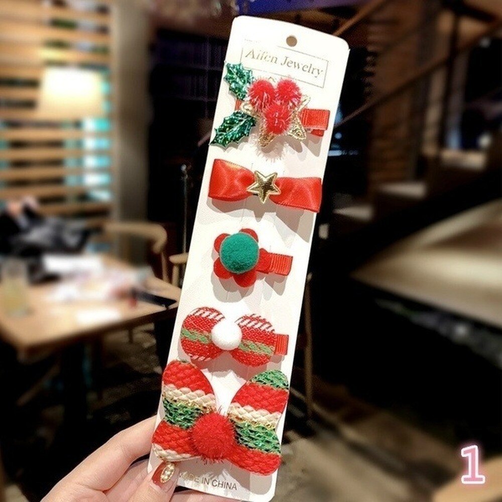 5pcs/set Christmas Hair Accessories Snowman Santa Claus Side Hair Pinch Autumn Winter Lovely Christmas Hairpin Set Jewelry: 1