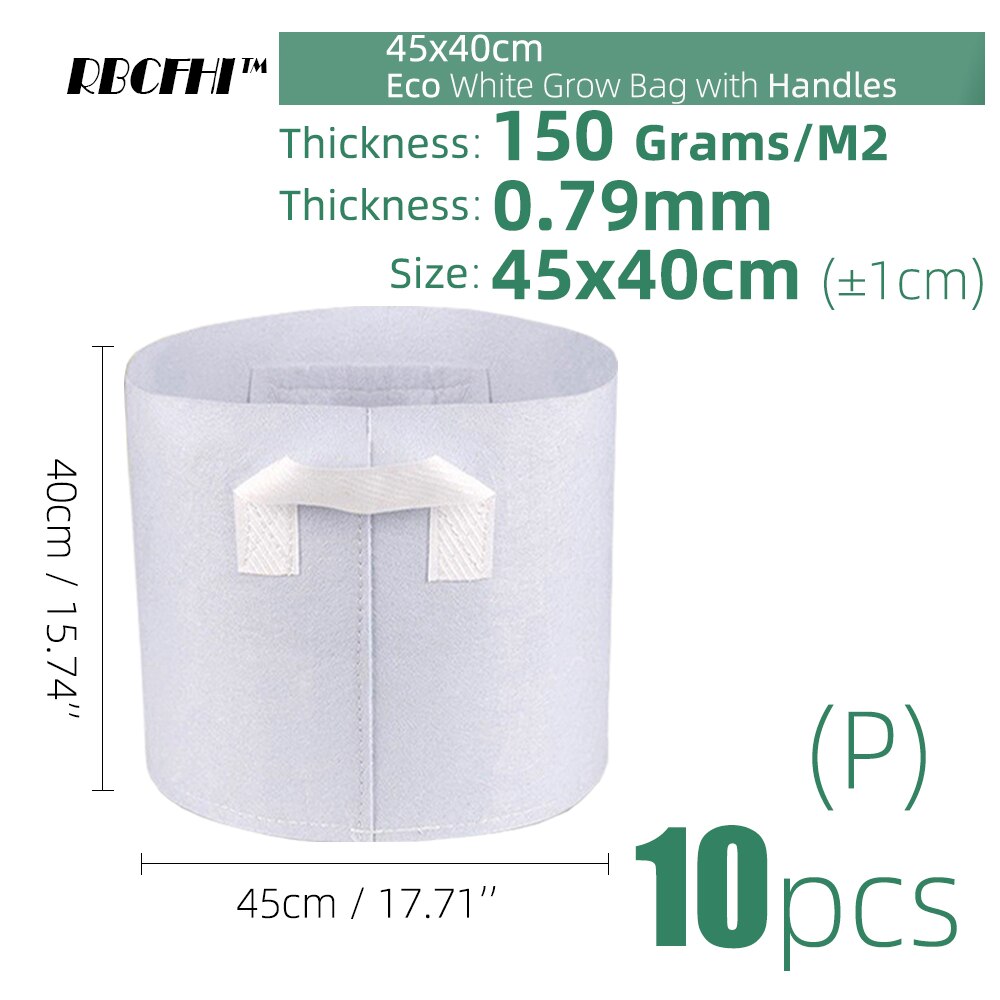 RBCFHI 24 tipos de bolsas de cultivo de tejido económico blanco aireación macetas no tejidas Control de raíces planta contenedor Bolsa plantación de jardín doméstico: 45x40cmx10pcs