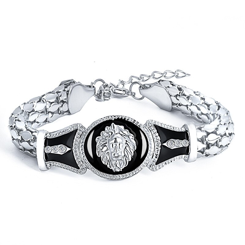 Cool Hip Hop Gold Lion Head Bracelets Men Lovers Link Chain for Male Rock Punk Bangles Jewelry Accessories: B0011 Silver