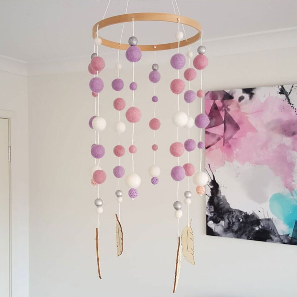 Handmade Durable Nursery Beautiful Bed Hanging Wooden Decoration Kids Room Felt Ball Photo Props Baby Wind Chimes Craft