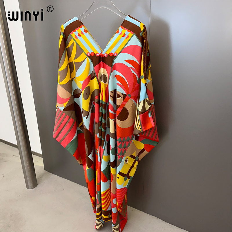 Winyi sommar kaftan kuwait kvinnor tryck strandklänning abaya dubai lyxig abaya muslimsk kvinna dubai aftonklänning