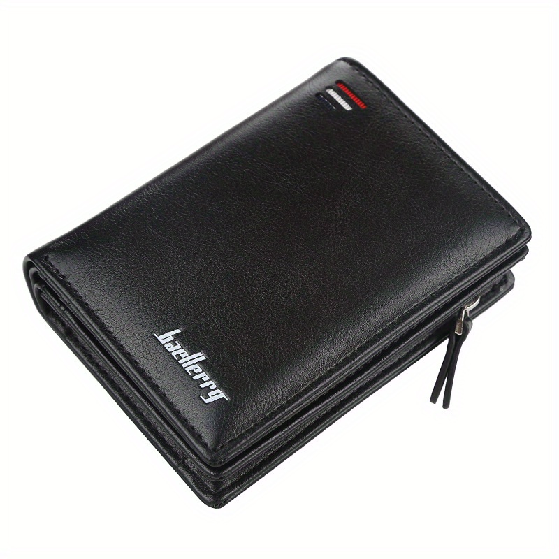 Men Wallets Zipper Card Holder Male Purse PU Leather Coin Holder Wallet: black