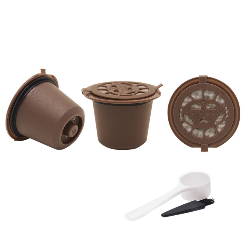 3 pces filtro de café 20ml reutilizável recarregável café cápsula filtros para nespresso com colher escova acessórios de cozinha: coffee 3pcs