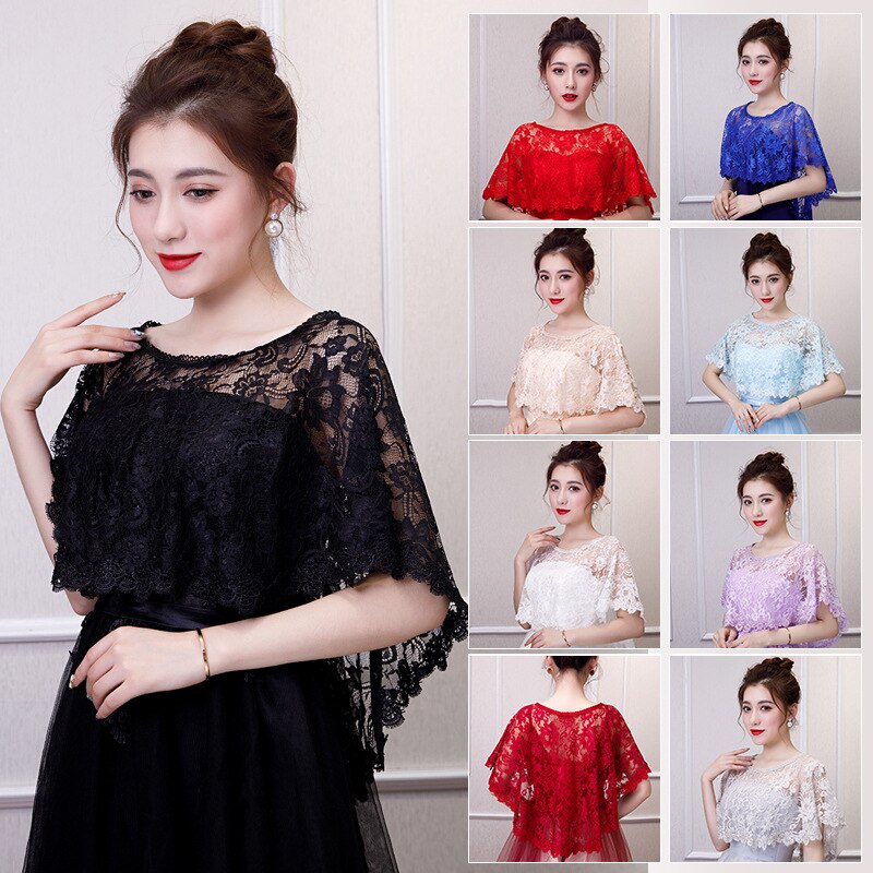 Chal nupcial de encaje para mujer, capa de noche barata, Bolero, Dentelle, novia, chaquetas de de boda, capa envolvente, de verano, disponible