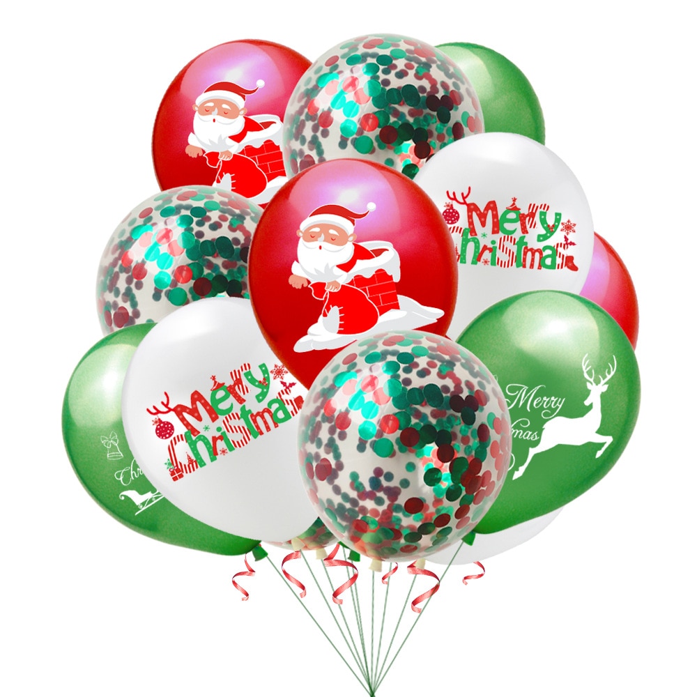 10 sæt  of 12- tommer julefest ballon sæt julemanden elg pailletter runde trykte latex ballon dekorationer farverige: C