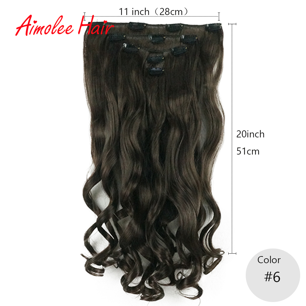 20 " lang 5 stk/sæt bølget sort brun highlight hair extension syntetisk 11 clips in on hair extensions varmebestandigt hårstykke: #6