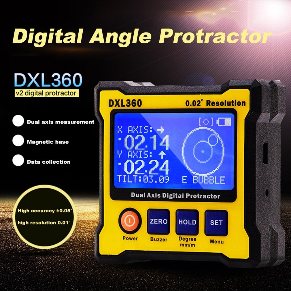 DXL360 Dual-axis Digital Display Level Gauge Angle Protractor Electronic Inclinometer Angle Meter Mini Level Magnetic Base