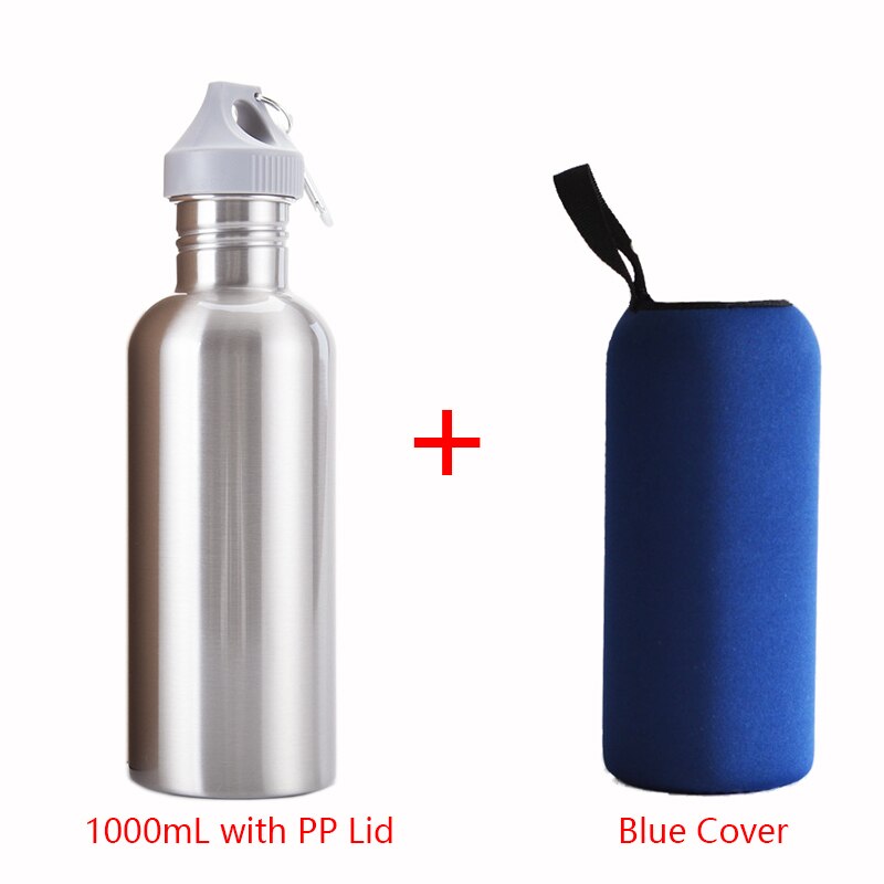 FEIJIAN Sport Water Fles 18/8 Rvs Fles Brede Mond Pot lekvrije Kantine 500mL 750mL 1000mL 1800mL 1.8L: 1000mL Cover BL