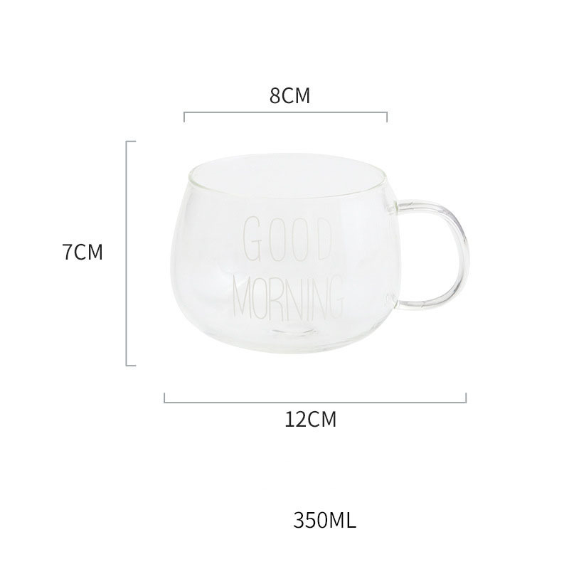Good Morning Transparent Glass Coffee Tea Drinks Dessert Breakfast Milk Cup Kitchenware Glass Mugs With Handle