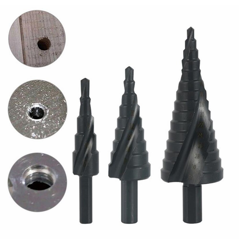 Metal Drills 4-12/20/32mm HSS Cobalt Step Cone Drill Bit Set Nitride Coated Wood Metal Hole Cutter Drill Spiral Groove Drill Bit