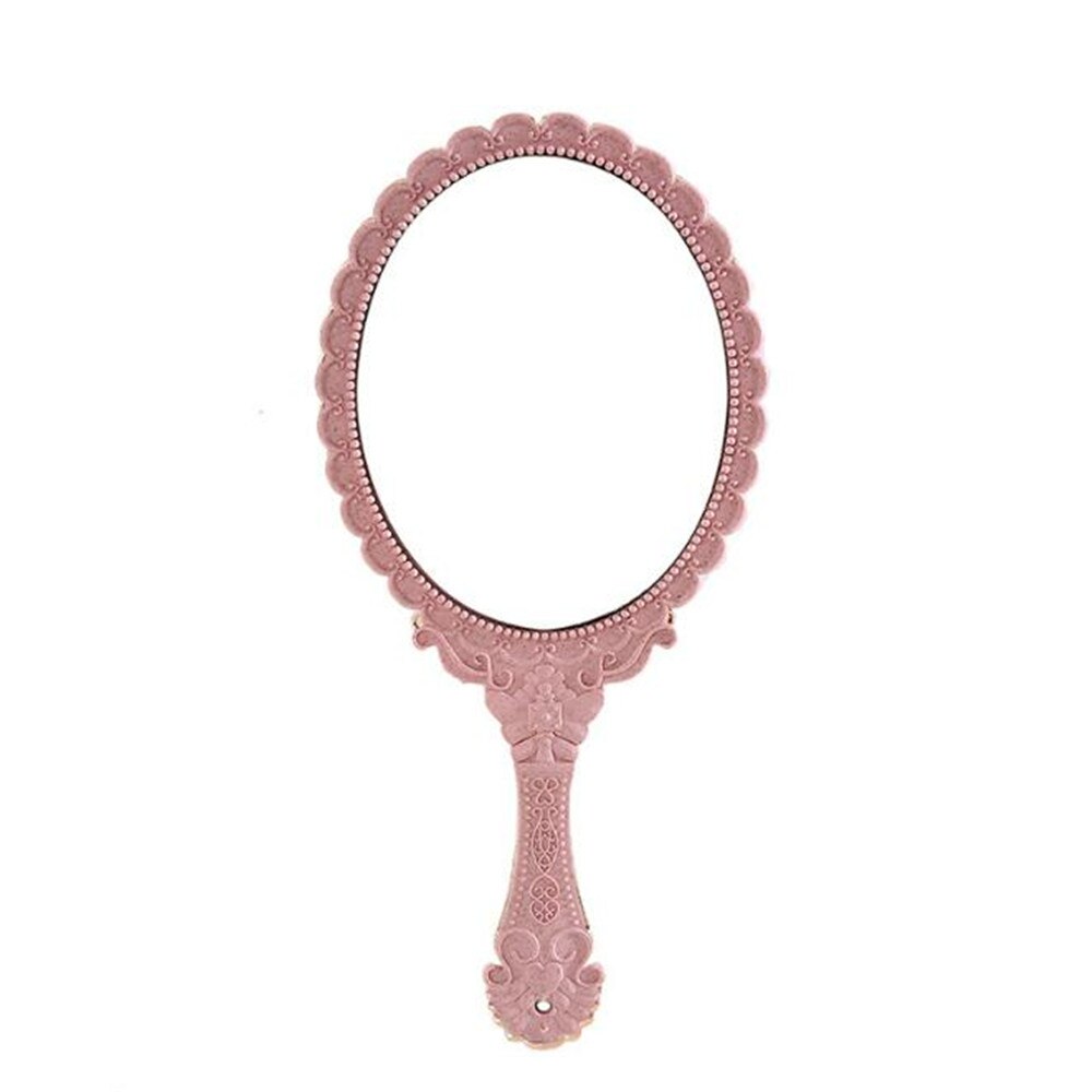Vintage Gesneden Handheld Spiegel Make-Up Spiegel Spa Salon Make Vanity Hand Spiegel Handvat Cosmetische Compacte Spiegel Voor Vrouwen: Pink