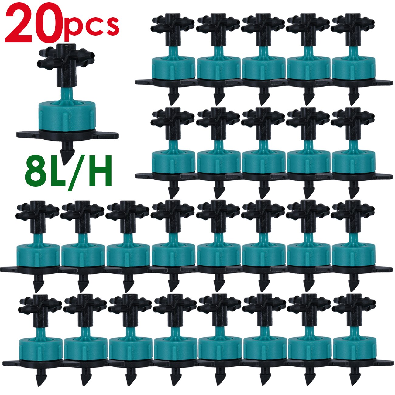 Irrigation 2L/4L/8L Steady flow dripper with 4-way cross Connector Agriculture Drip water irrigation Drip arrow connector 20Sets: 8L-20pcs