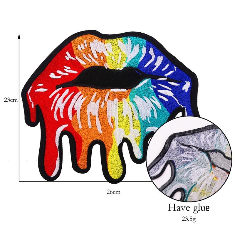 Diy grote regenboog lip mond patches applicatie naaien handgemaakte borduurpatch voor kleding geborduurde kleding decoratie: Lpbt 151