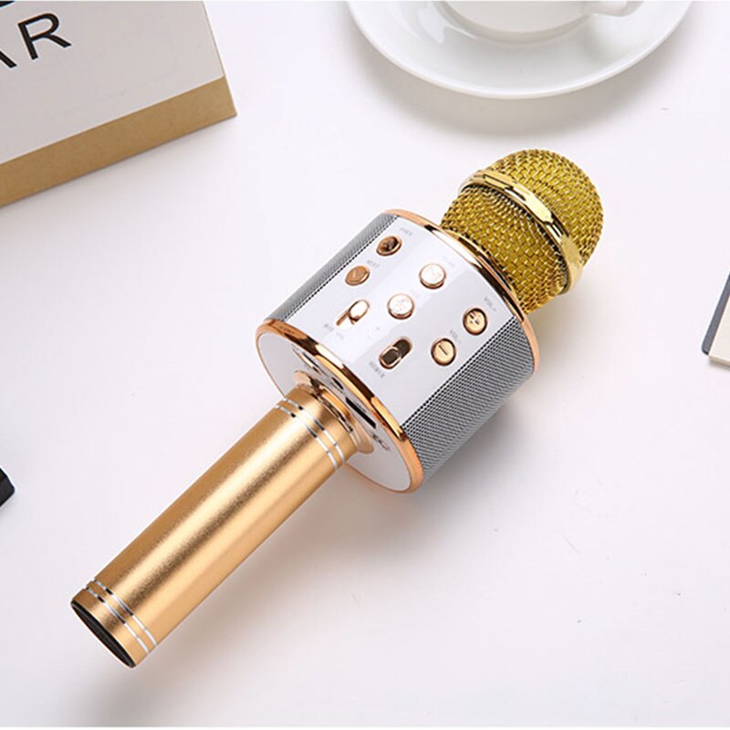 Wireless Bluetooth Microphone Speaker Handheld Microphone Karaoke Mic Music Player Singing Recorder KTV microfone: Gold