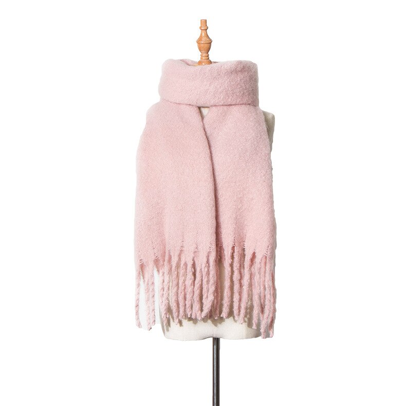 Warme Schals Herbst Und Winter Neue Stil Grob Tassled Kreis Sand Einfarbig Schal Schal von Dicken Schal Schal: Rosa