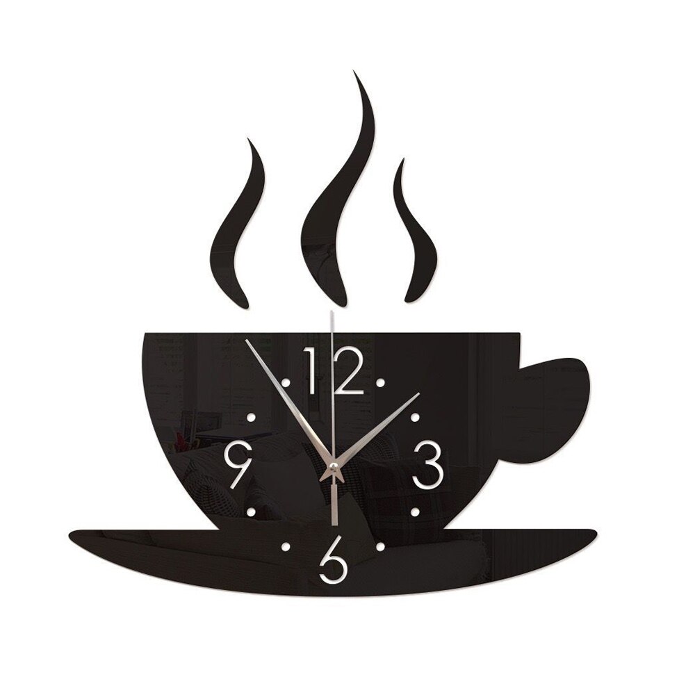 DIY 3D Mirror Wall Stickers Wall Clock Watch Art Mural Home Decor Living Room TV Background Stickers Wall Clocks Quartz Needle: H Black