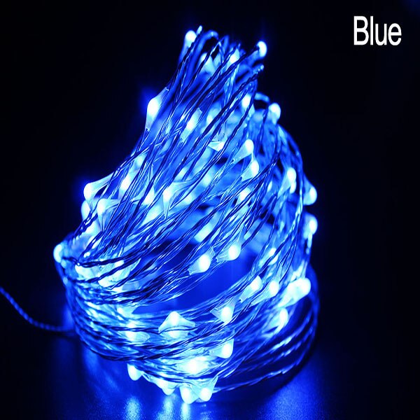 Guirlande lumineuse à piles, 10M 100 LED, fil de cuivre Transparent, Micro LED, pour fête de noël, fête de mariage, extérieur: Blue