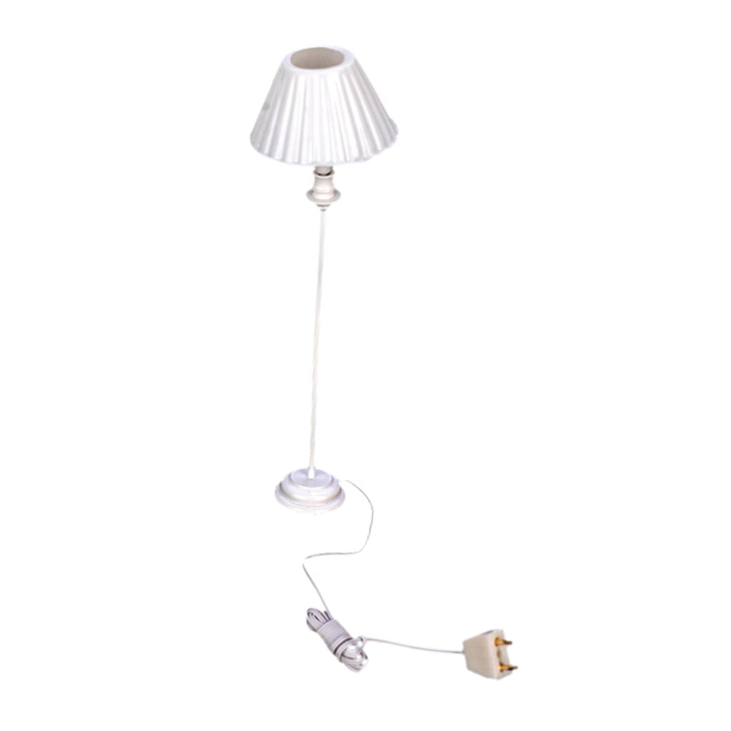 Dollhouse Miniature Working Floor Lamp Light Shell Shade White Lighting Stand