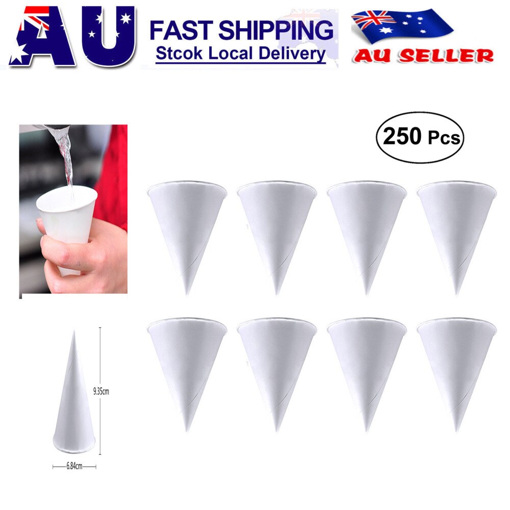 250PCS 3.7oz Disposable Cone Water Cups Paper Funnel Cups Snow Cone Cups - White