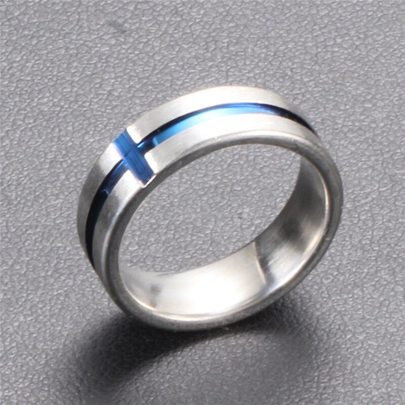 Modyle tunn blå linje rostfritt stål ring bröllop märken 6mm silver färg rostfritt stål punk ringar för män smycken