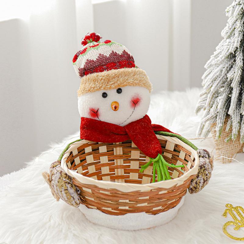 Christmas Ornaments Imitation Bark Candy Basket Three-dimensional Old Man Doll Storage Apple Basket: Snowman