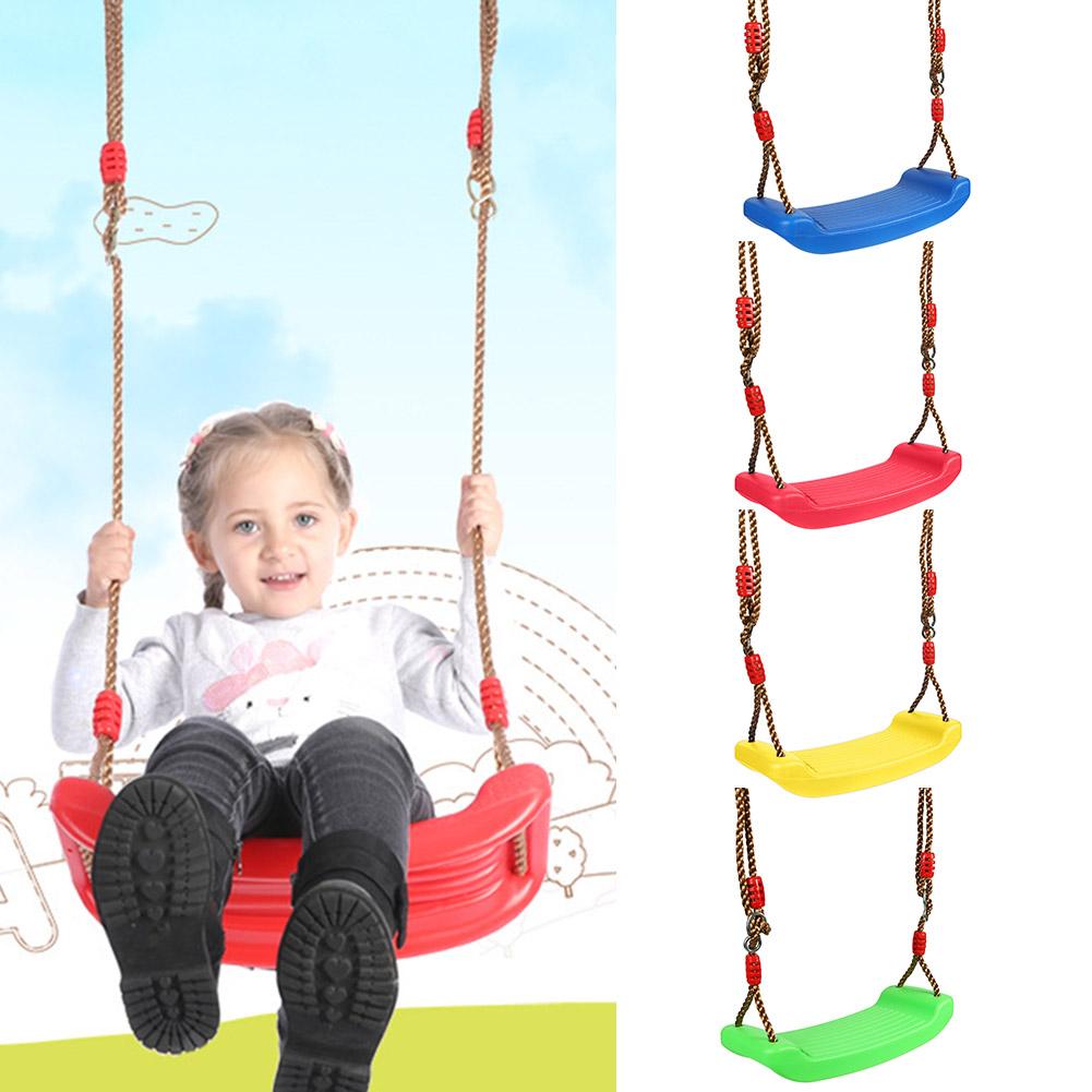 Rope With Rectangle Plastic Seat Swing Kids Hanging Seat With Height Adjustable Ropes Outdoor Play Parent-Children Interaction