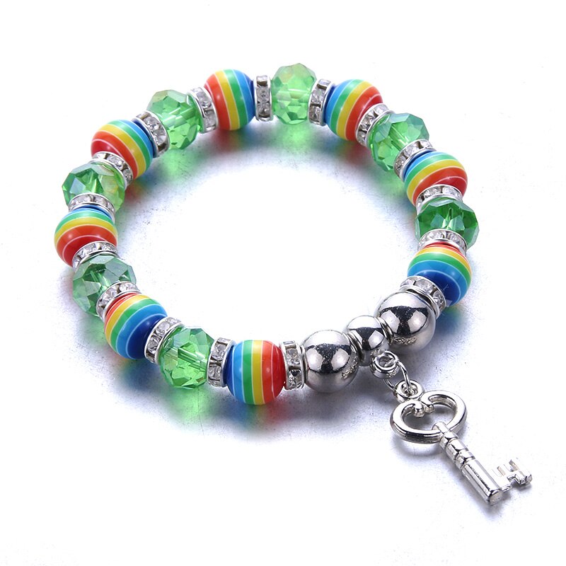Pulsera con abalorios elásticos para niño y niña, brazalete con cuentas de colores, arcoíris, joyería fina