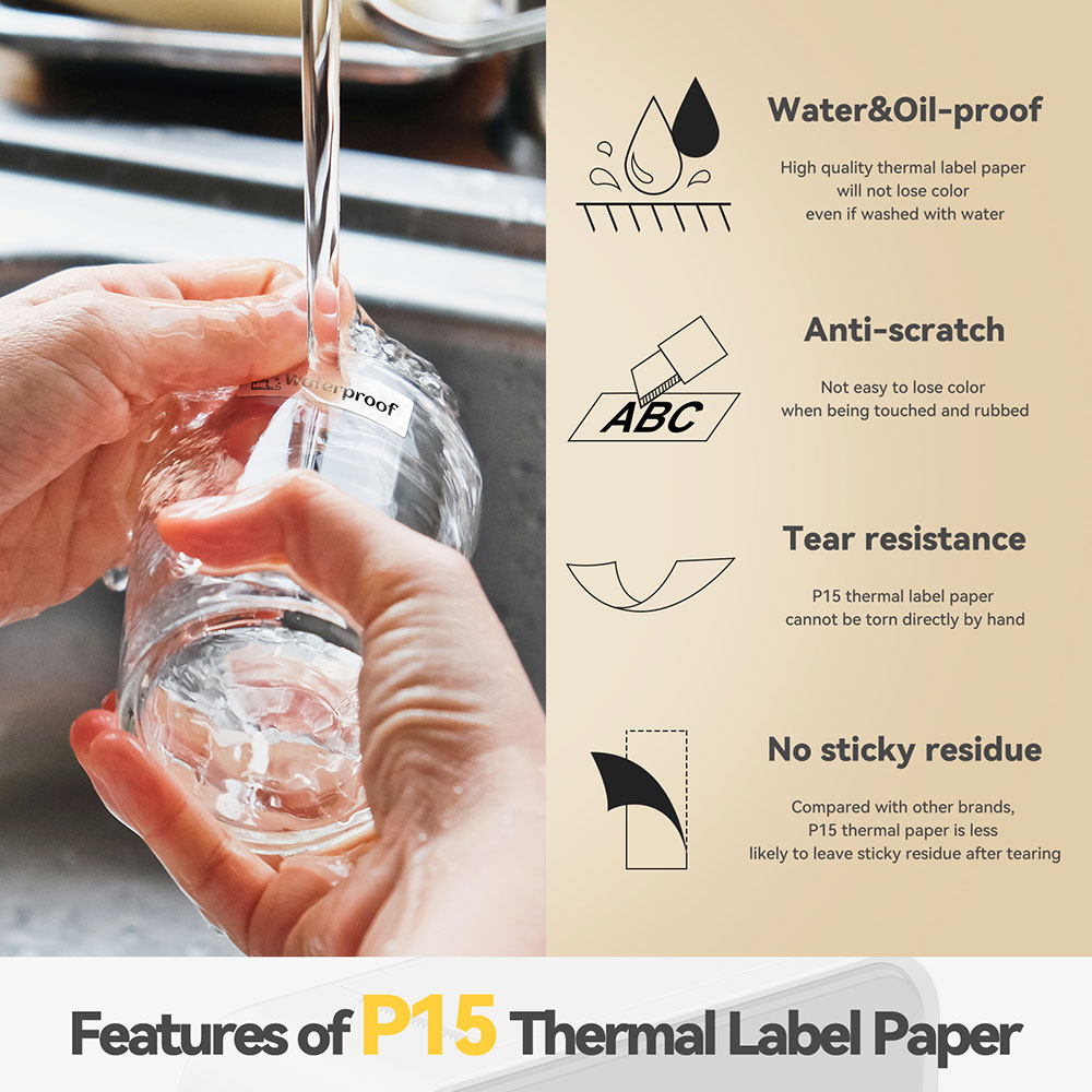 P15 Papierrolle 15x40 Thermoaufkleber 12x40 15x30 14x40 Thermodruckerband Transparentes Etikettenpapier für P15 P12 P11 D30 Q30S