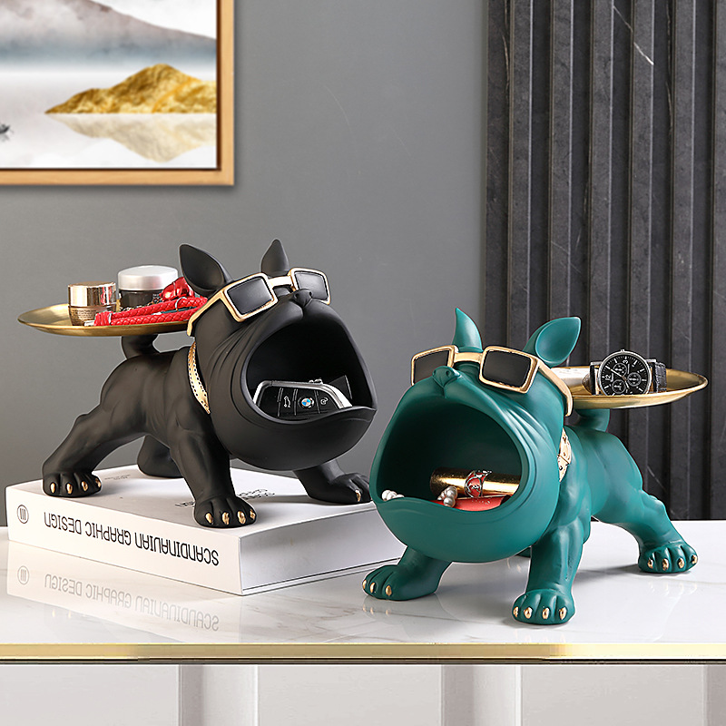 Cool French Bulldog Butler Décor with Tray Big Mouth Dog Statue Home Décor Storage Box Animal Resin Sculputre Figurine Art