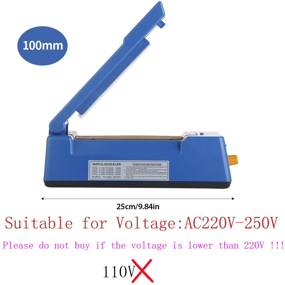Blue Food Sealer Packaging Machine Impulse Sealer Heat Sealing Machine Kitchen Food Sealer Vacuum Bag Sealer Packing Tools: Type A EU Plug 100mm