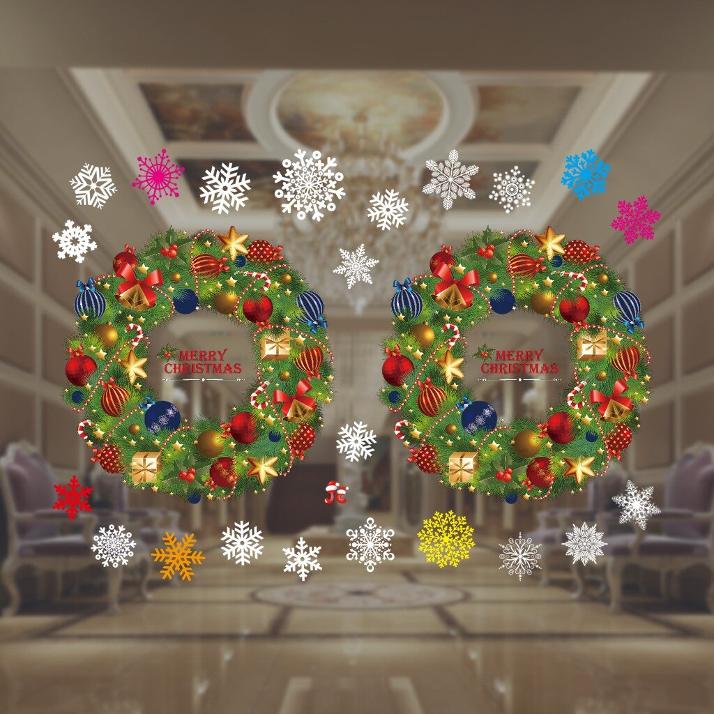 Noël dessin animé Santa cerf autocollant actuel noël fenêtre verre électrostatique pâte autocollant décorations pour la maison #30: E